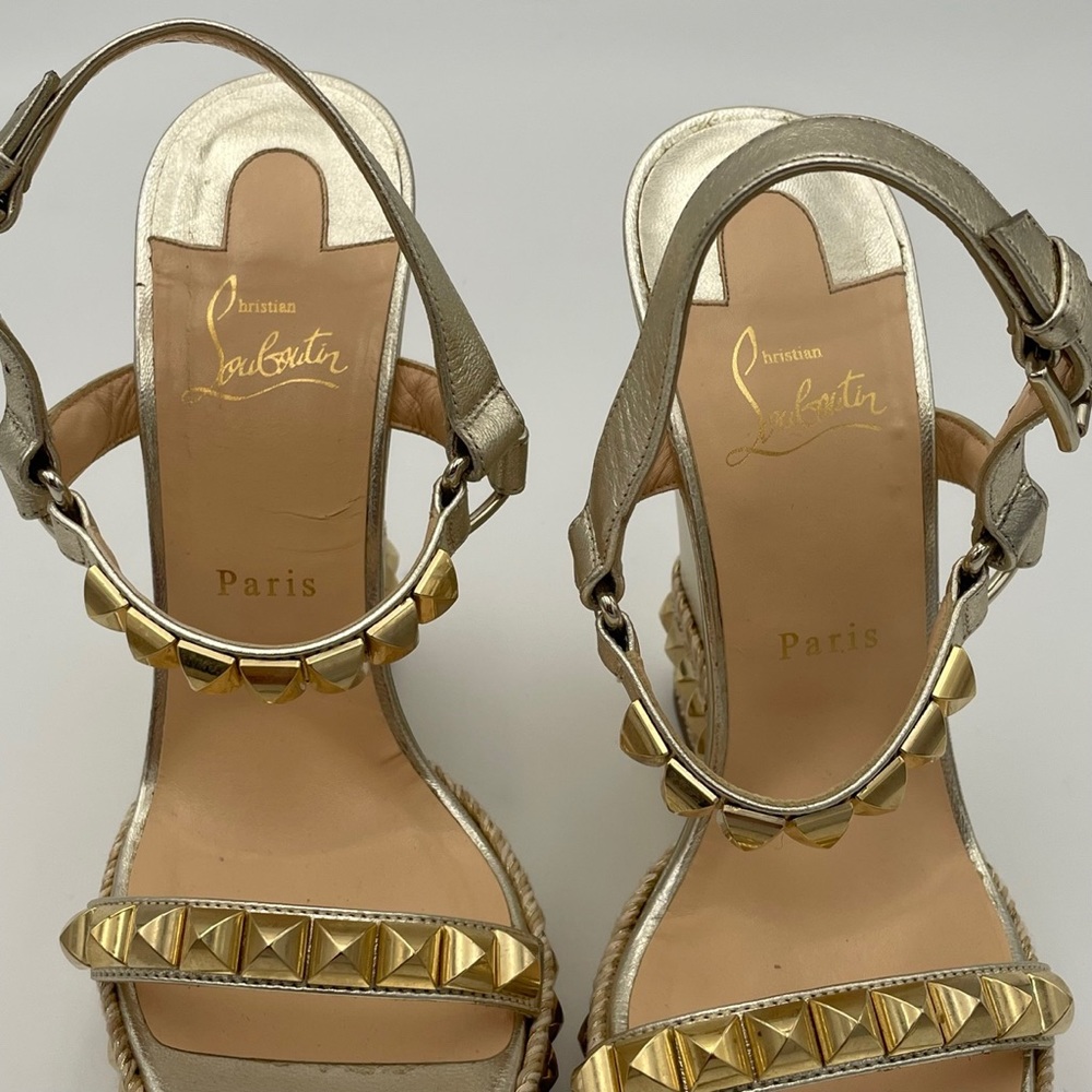 (SOLD) Christian Louboutin Cataclou 140 Nappa Silk Wedge's (1160975)- Size 40 EU - Picture 9 of 14